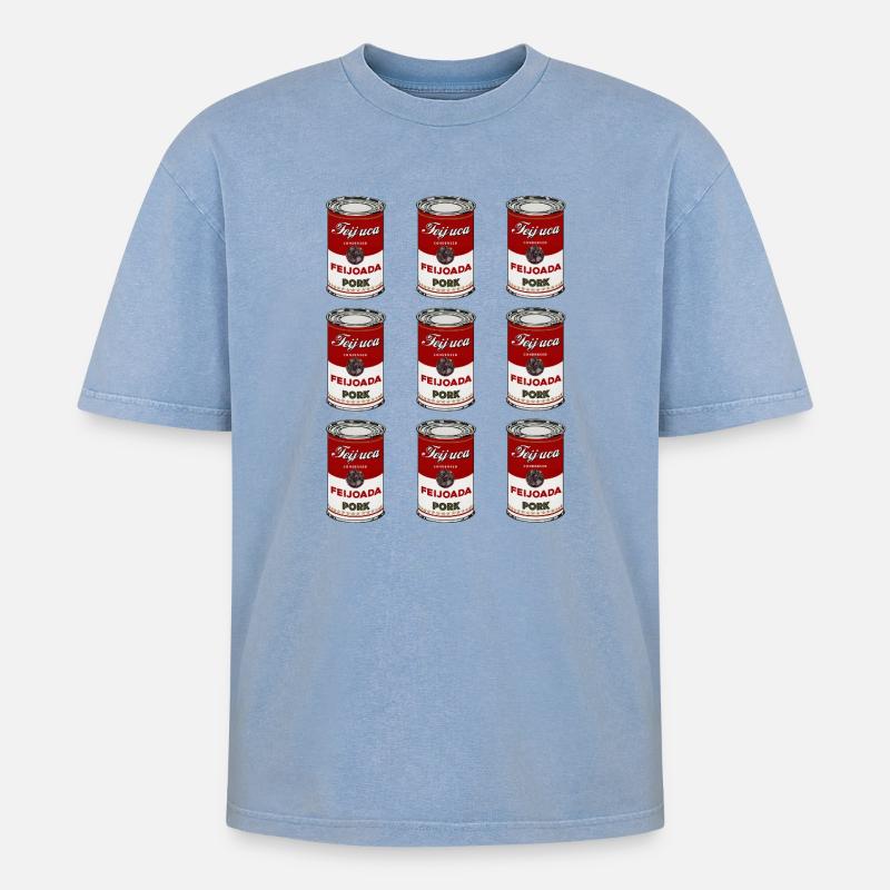 Feijoada Pork Can Pattern - Oversized Unisex Premium Acid-Washed T-Shirt - acid washed blue