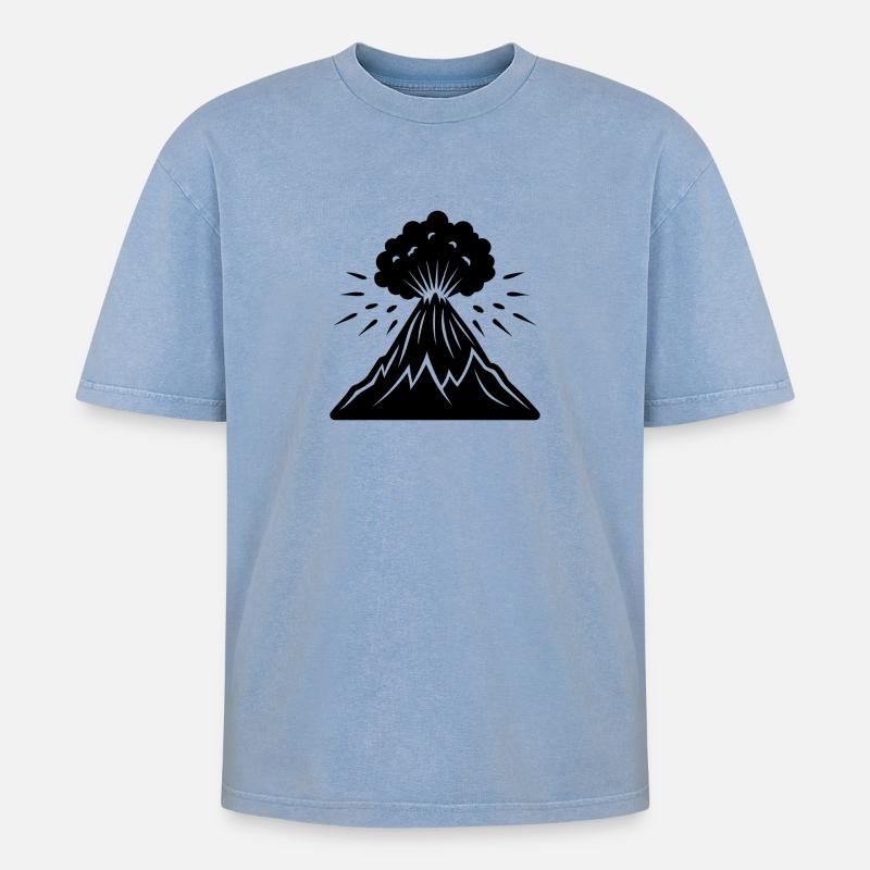 Vulkan - Oversized Unisex Premium Acid-Washed T-Shirt - Blau Acid Wash