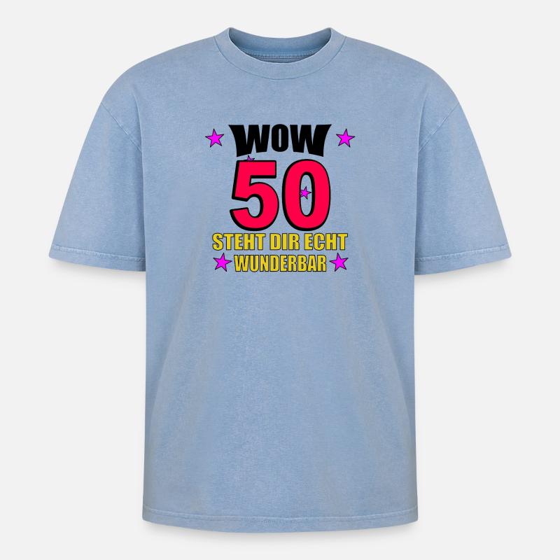 Steht Dir Echt Wunderbar - Oversized Unisex Premium Acid-Washed T-Shirt - Blau Acid Wash