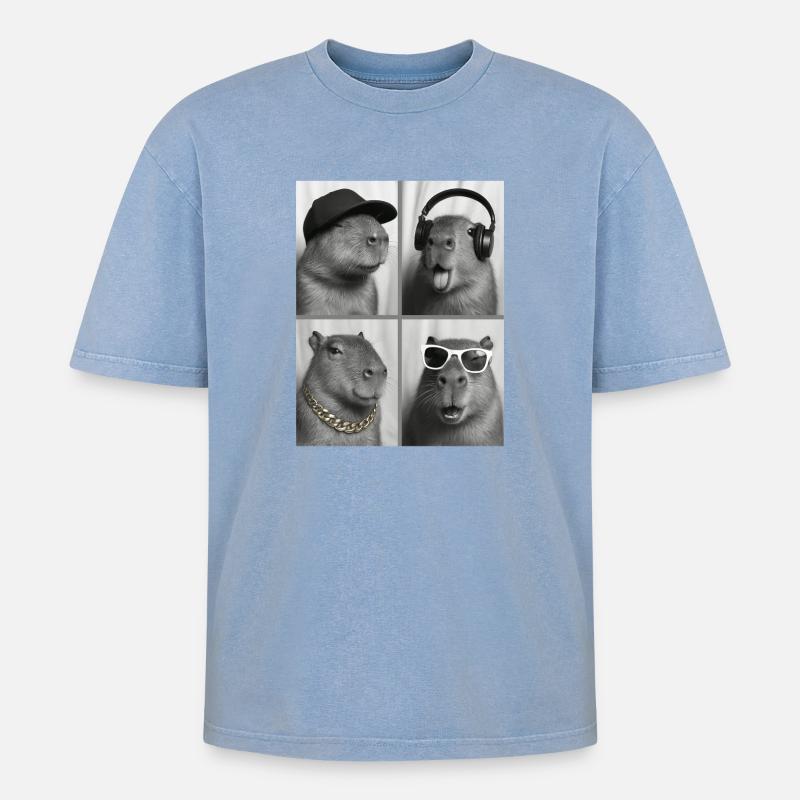 Capybara - Oversized Unisex Premium Acid-Washed T-Shirt - Blau Acid Wash