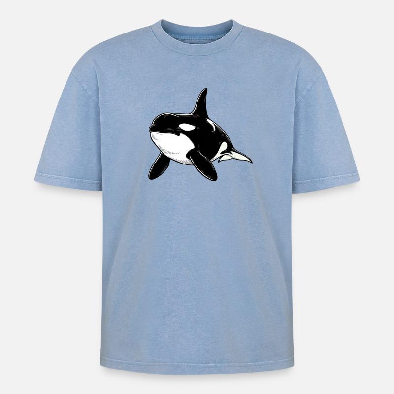 Orca - Oversized Unisex Premium Acid-Washed T-Shirt - Blau Acid Wash