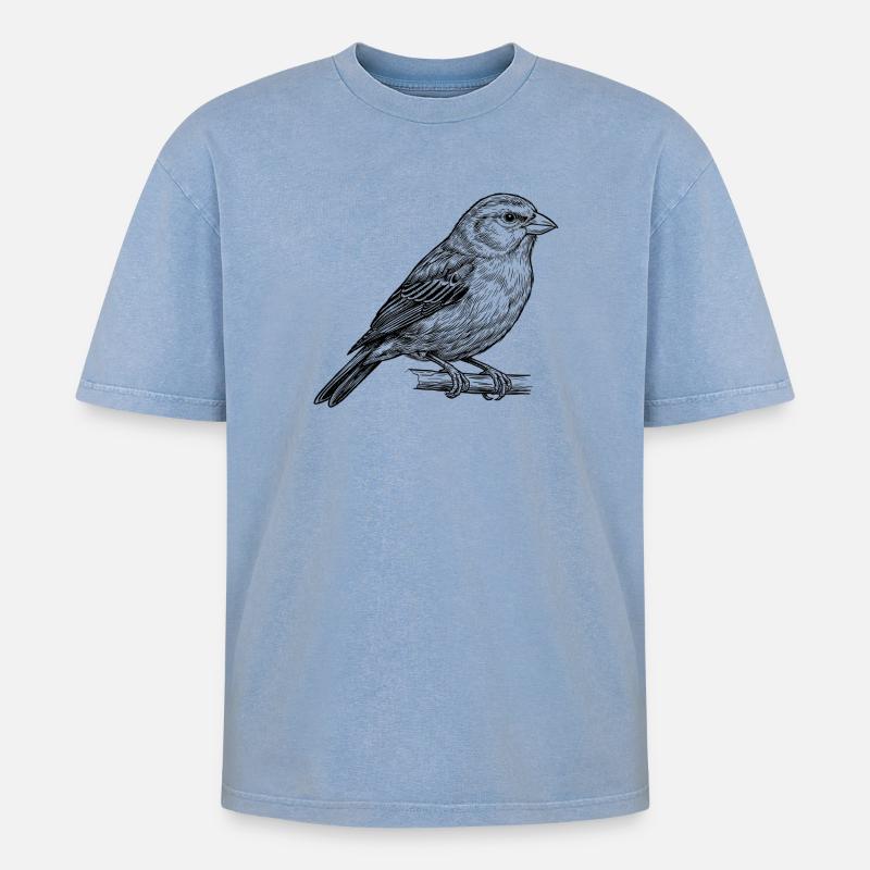 Vogel Singvogel - Oversized Unisex Premium Acid-Washed T-Shirt - Blau Acid Wash