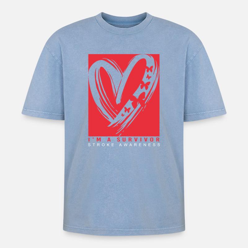 Schlaganfall Hirnschlag - Oversized Unisex Premium Acid-Washed T-Shirt - Blau Acid Wash