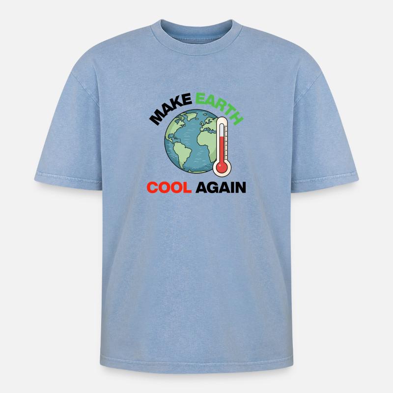 Make Earth Cool Again – Act Now - Oversized Unisex Premium Acid-Washed T-Shirt - Blau Acid Wash