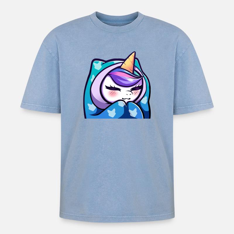 Lya Einhorn Cozy - Oversized Unisex Premium Acid-Washed T-Shirt - Blau Acid Wash