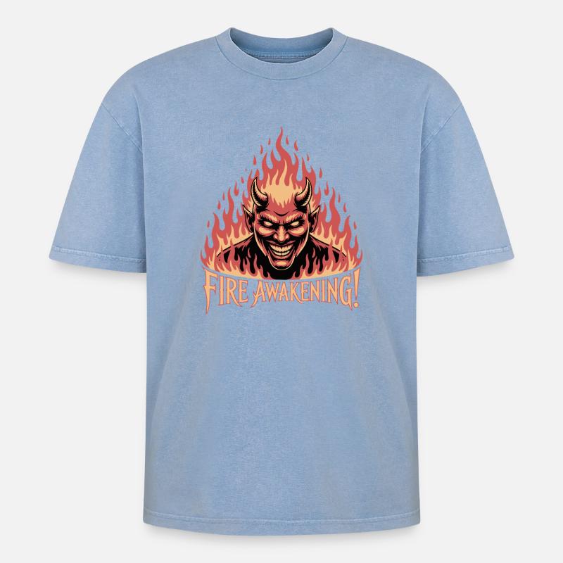 Feuererweckender Dämonenausbruch - Oversized Unisex Premium Acid-Washed T-Shirt - Blau Acid Wash