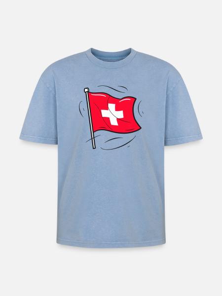 Schweizer Flagge Patriot Design - Oversized Unisex Premium Acid-Washed T-Shirt - Blau Acid Wash