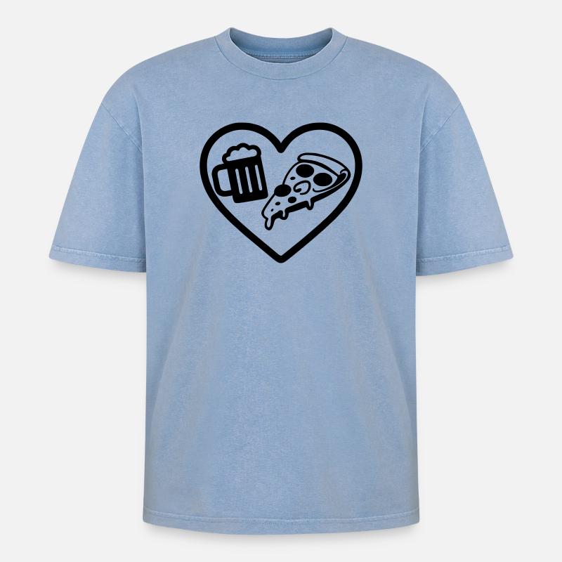 Heart Pizza Bier - Oversized Unisex Premium Acid-Washed T-Shirt - Blau Acid Wash