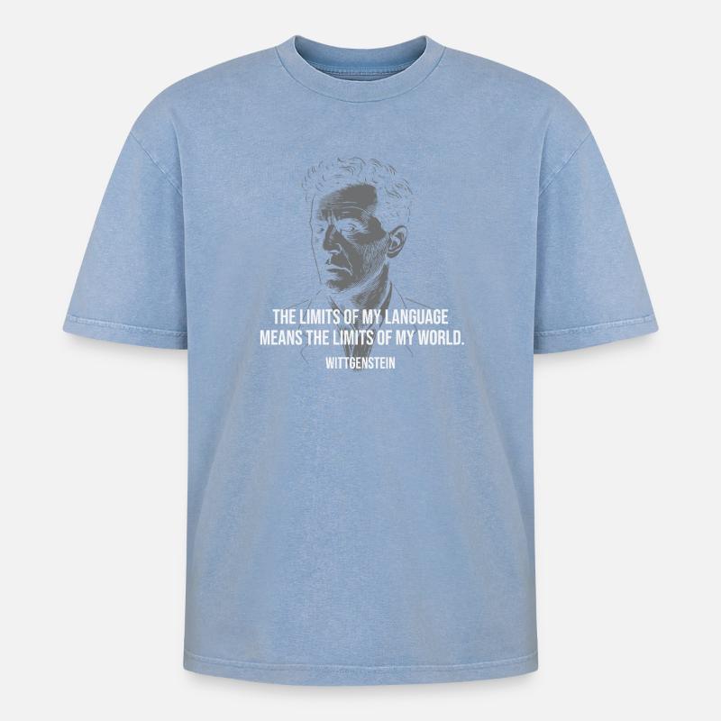 Wittgenstein-Zitat: Language Limits Design - Oversized Unisex Premium Acid-Washed T-Shirt - Blau Acid Wash