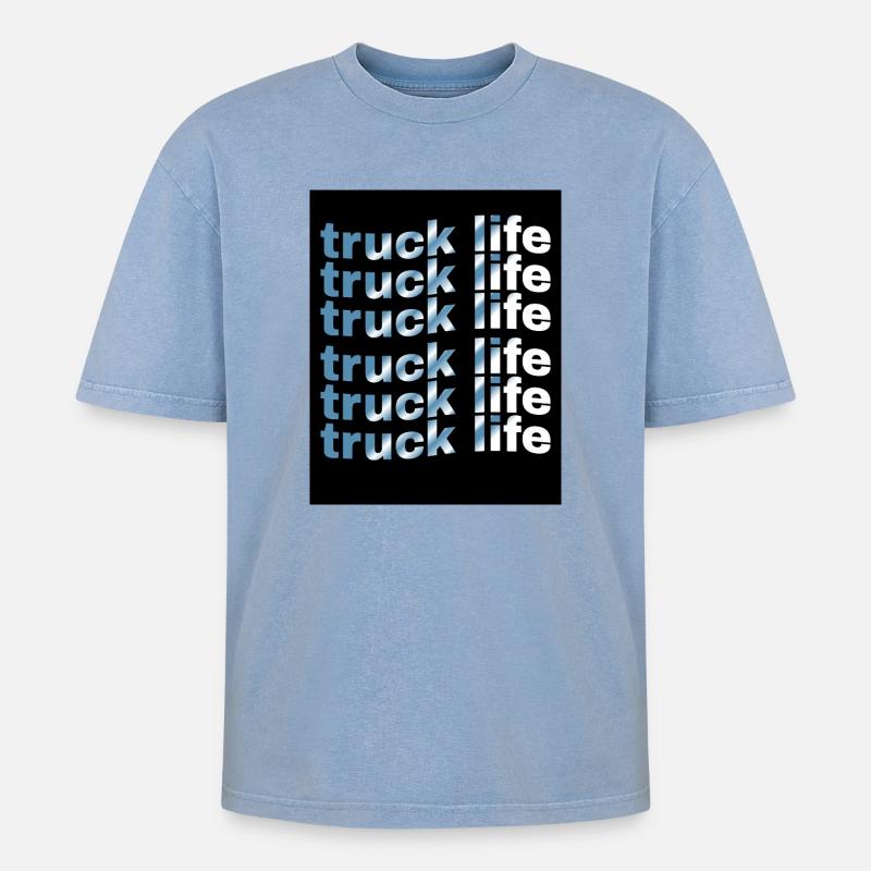 Lkw-Lebensdauer-Rastergradient - Oversized Unisex Premium Acid-Washed T-Shirt - Blau Acid Wash