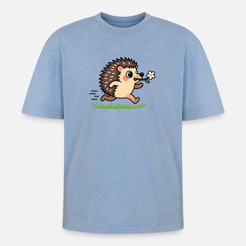 Hérisson avec une fleur - T-shirt Premium unisexe oversize acid-washed - bleu délavé acide