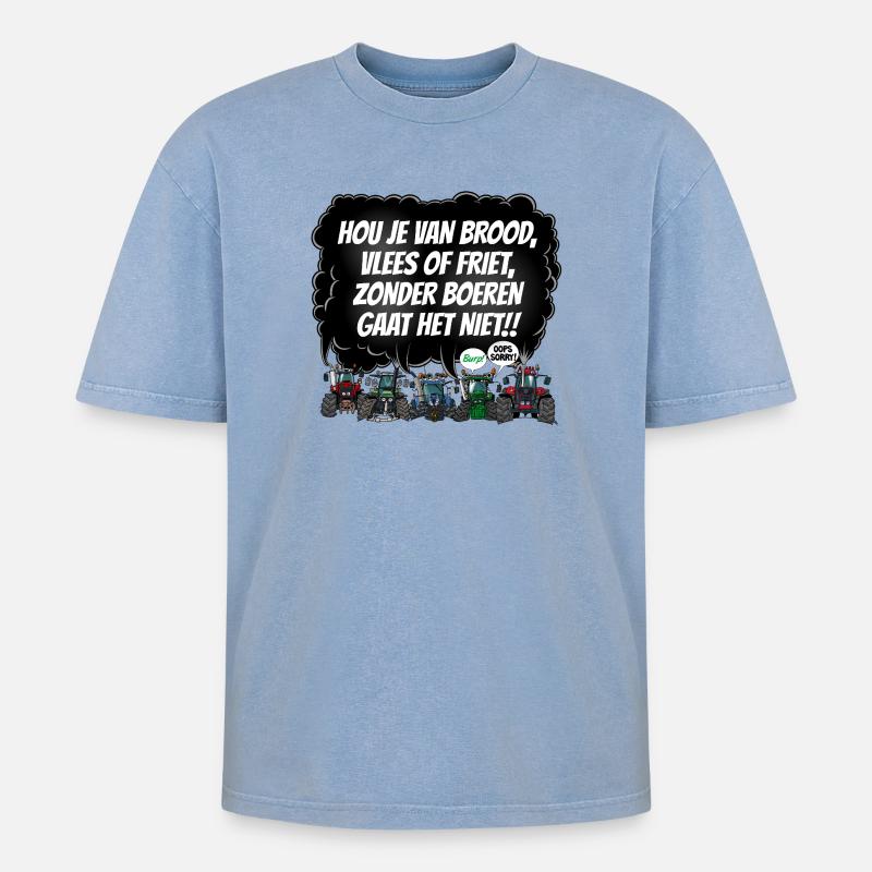 Boerenprotest_tshirt_NL - Oversized Unisex Premium Acid-Washed T-Shirt - Blau Acid Wash