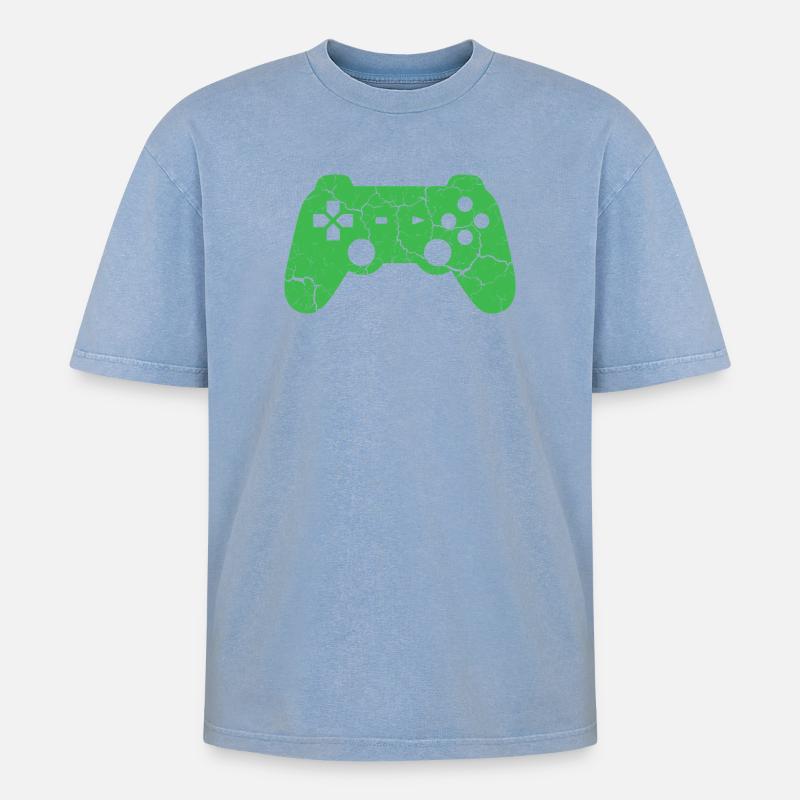 Controller-Gaming - Oversized Unisex Premium Acid-Washed T-Shirt - Blau Acid Wash