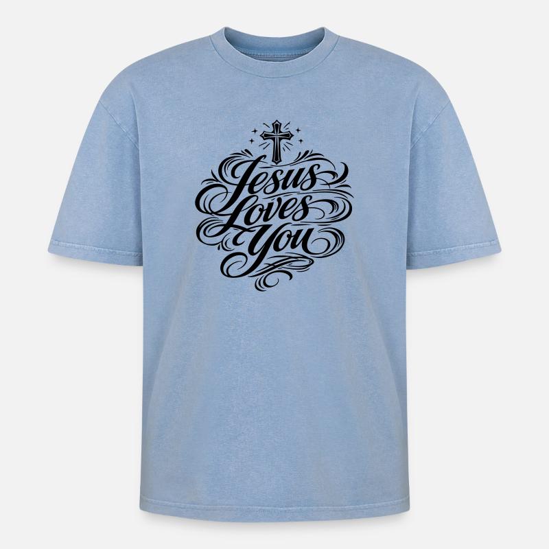 Proverbe de Jésus t’aime - T-shirt Premium unisexe oversize acid-washed - bleu délavé acide