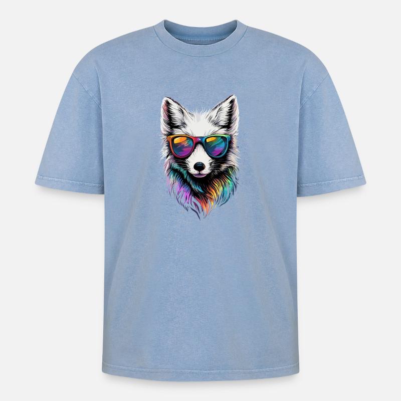 Polarfuchs Schneefuchs Eisfuchs Süßer Weißer Fuchs - Oversized Unisex Premium Acid-Washed T-Shirt - Blau Acid Wash