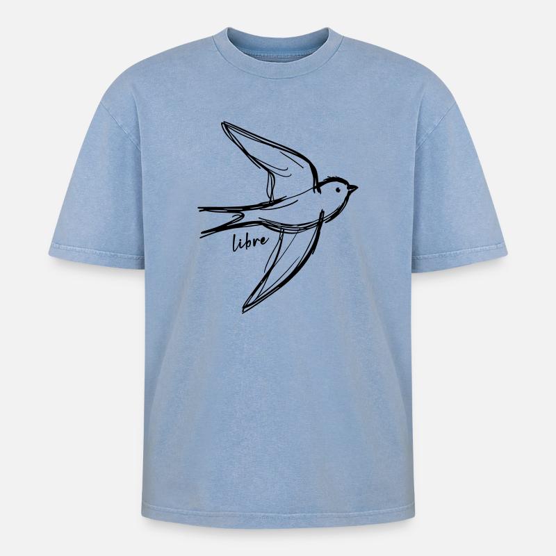 Freier Vogel - Oversized Unisex Premium Acid-Washed T-Shirt - Blau Acid Wash