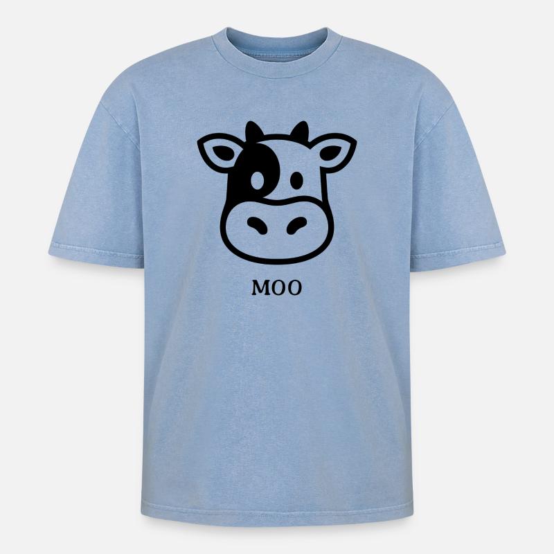 Kuh Silhouette Hinterhof Stil - Oversized Unisex Premium Acid-Washed T-Shirt - Blau Acid Wash