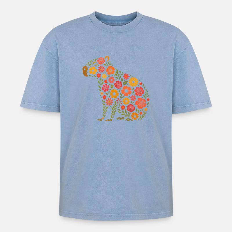Capybara - Oversized Unisex Premium Acid-Washed T-Shirt - Blau Acid Wash