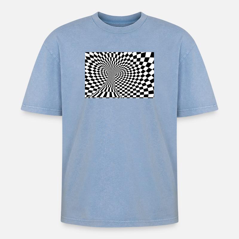 Checkerboard-Optiktunnel - Oversized Unisex Premium Acid-Washed T-Shirt - Blau Acid Wash