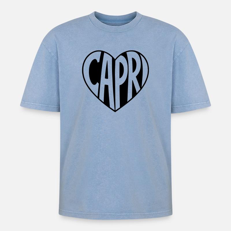 Capri Herz - Oversized Unisex Premium Acid-Washed T-Shirt - Blau Acid Wash