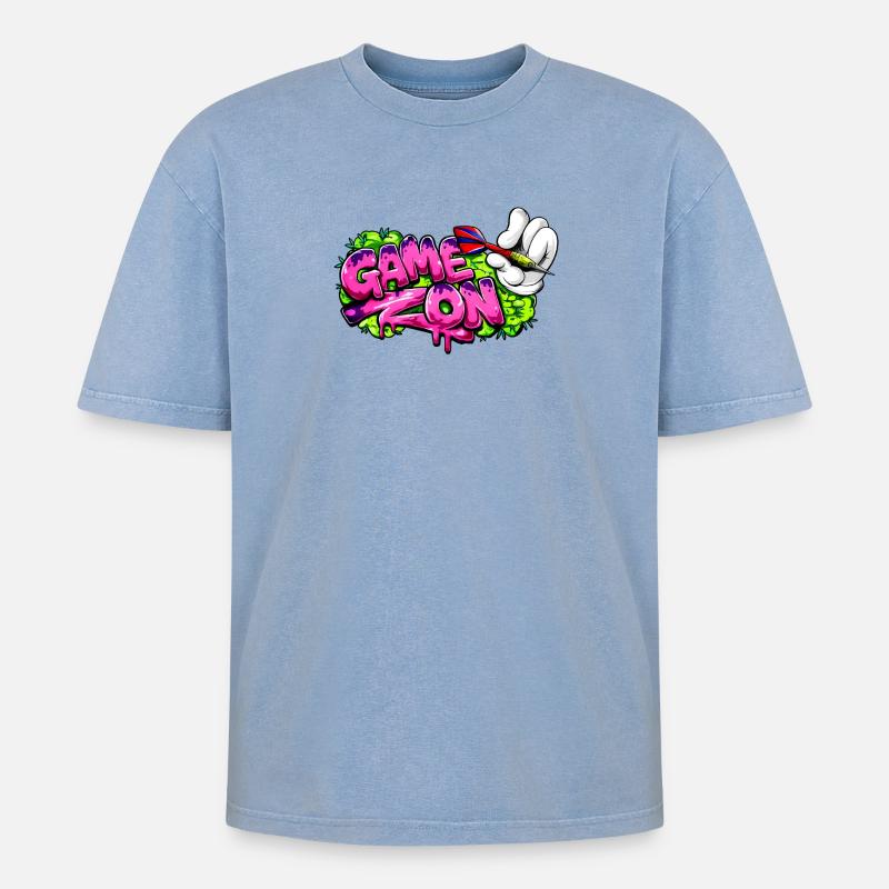 Dart,Darts,Game on Graffiti - Oversized Unisex Premium Acid-Washed T-Shirt - Blau Acid Wash
