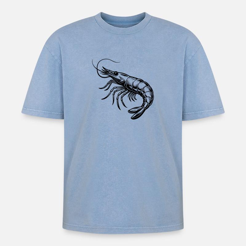 Garnelen - Oversized Unisex Premium Acid-Washed T-Shirt - Blau Acid Wash