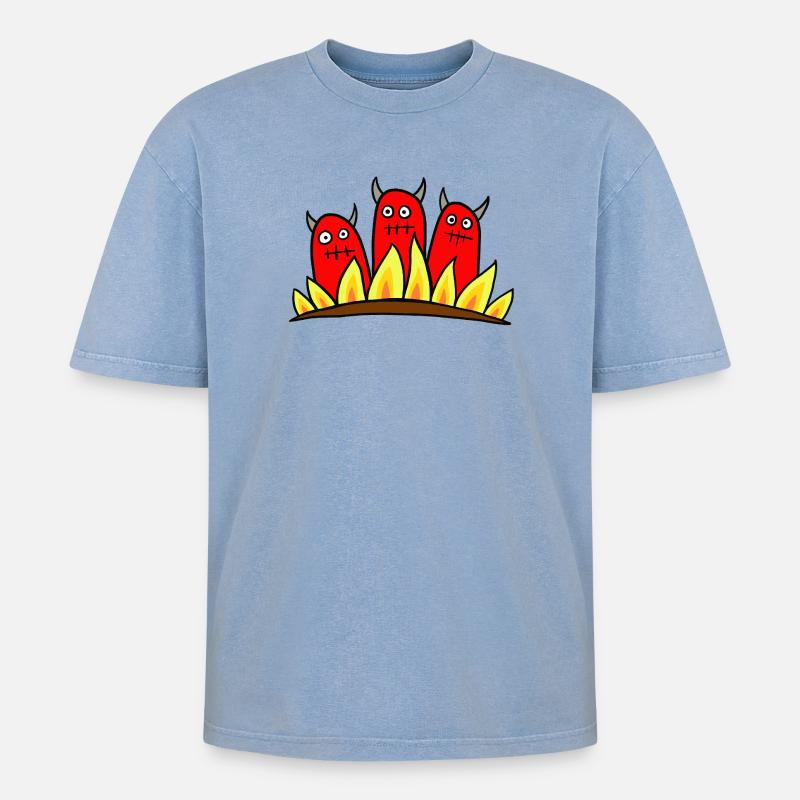 3 Devils - Oversized Unisex Premium Acid-Washed T-Shirt - acid washed blue
