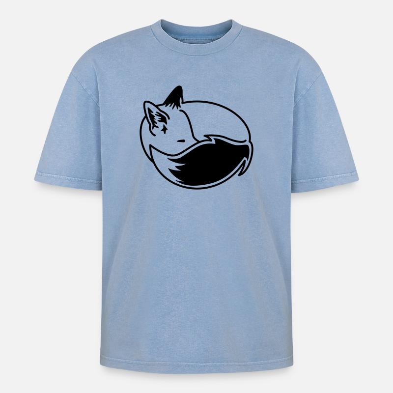 Fuchs eingekuschelt – Kawaii Fox Cartoon Design - Oversized Unisex Premium Acid-Washed T-Shirt - Blau Acid Wash