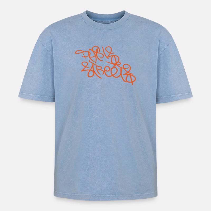 Oranges Pariser Graffiti - Oversized Unisex Premium Acid-Washed T-Shirt - Blau Acid Wash