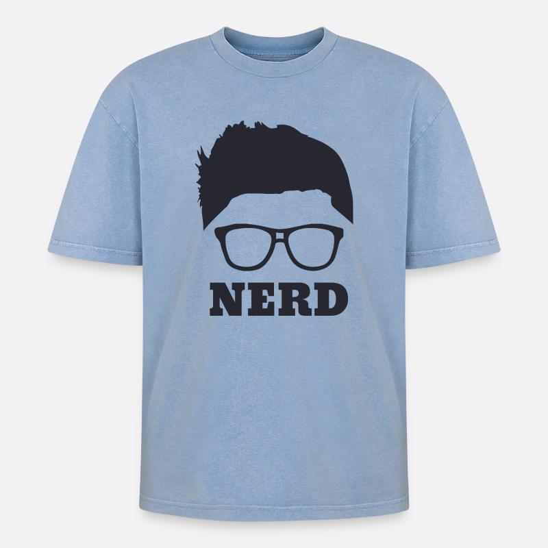 Nerd - Oversized Unisex Premium Acid-Washed T-Shirt - Blau Acid Wash