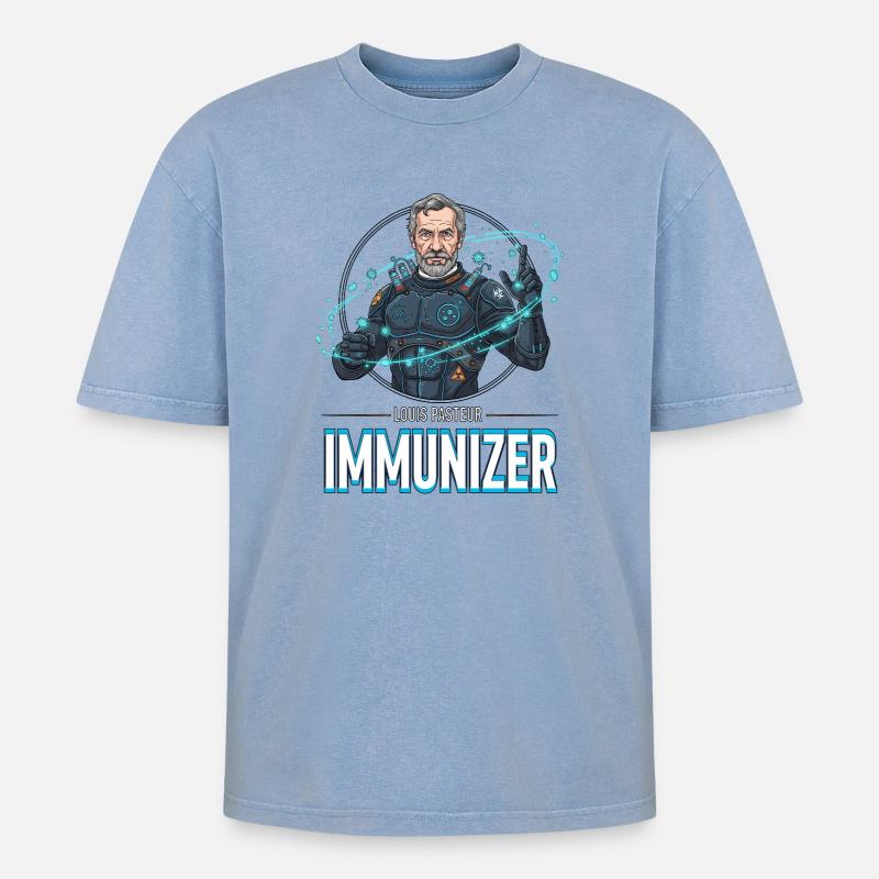 Pasteur Immunizer Armor - Oversized Unisex Premium Acid-Washed T-Shirt - acid washed blue