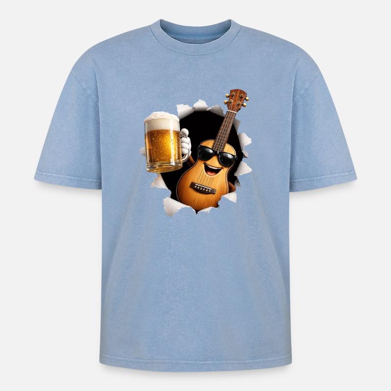 Ukulele Bier - Oversized Unisex Premium Acid-Washed T-Shirt - Blau Acid Wash