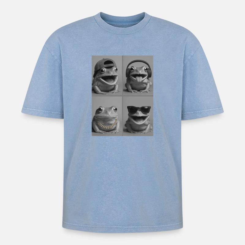 Frosch - Oversized Unisex Premium Acid-Washed T-Shirt - Blau Acid Wash