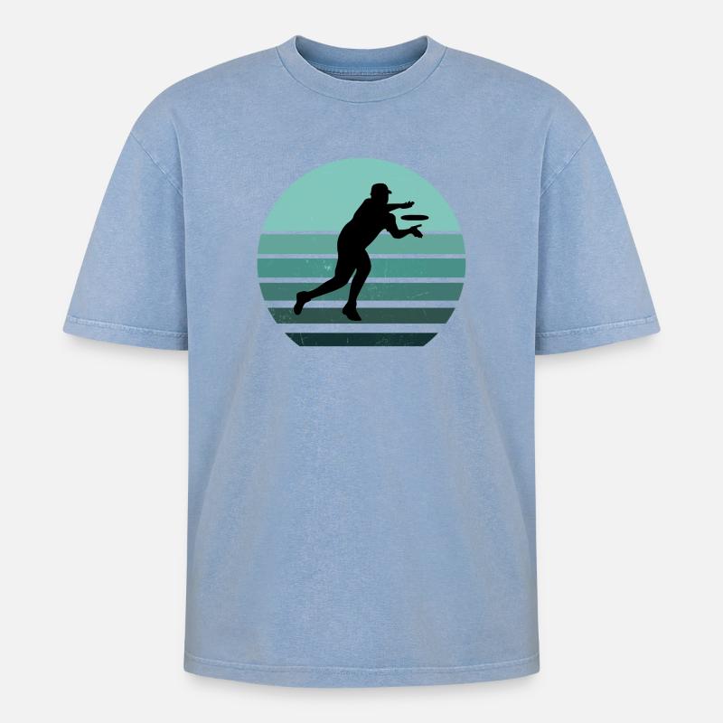 Ultimate Frisbee Reader, Retro-Stil - Oversized Unisex Premium Acid-Washed T-Shirt - Blau Acid Wash