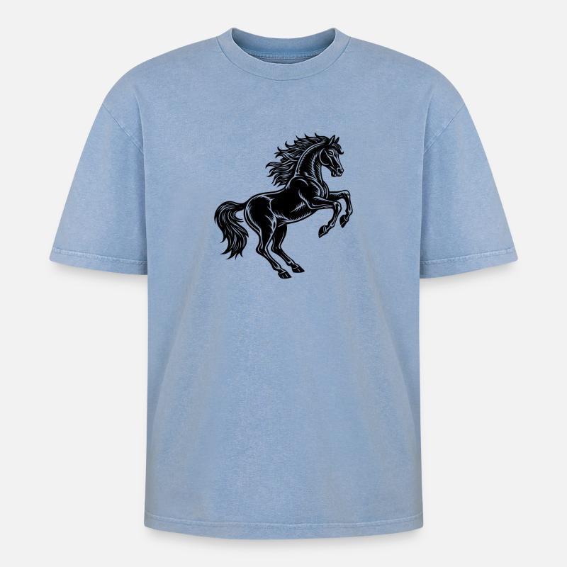 Tappendes Pferd - Oversized Unisex Premium Acid-Washed T-Shirt - Blau Acid Wash