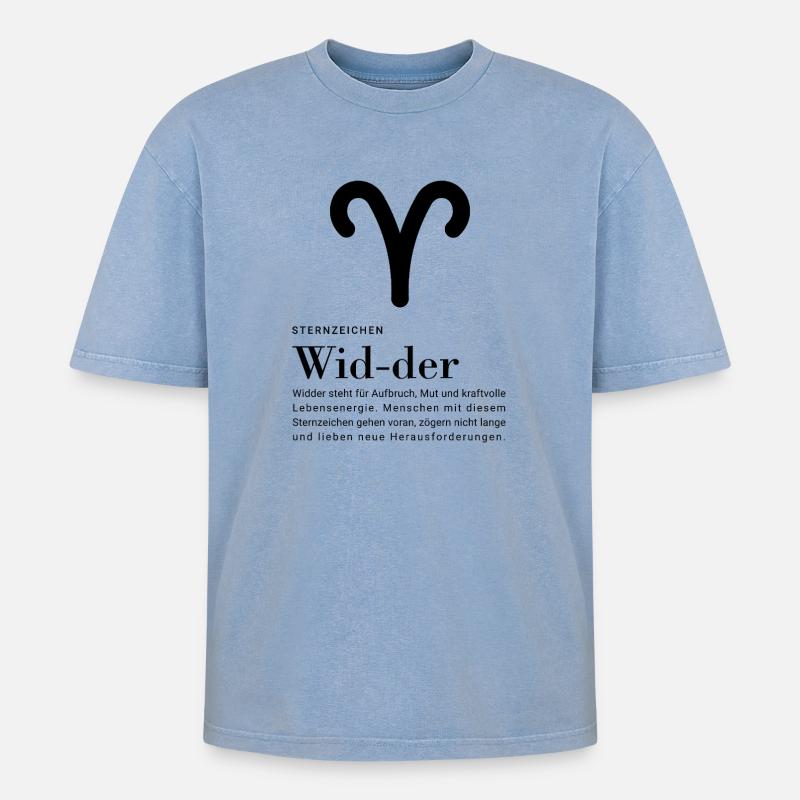 Sternzeichen Widder - Oversized Unisex Premium Acid-Washed T-Shirt - Blau Acid Wash