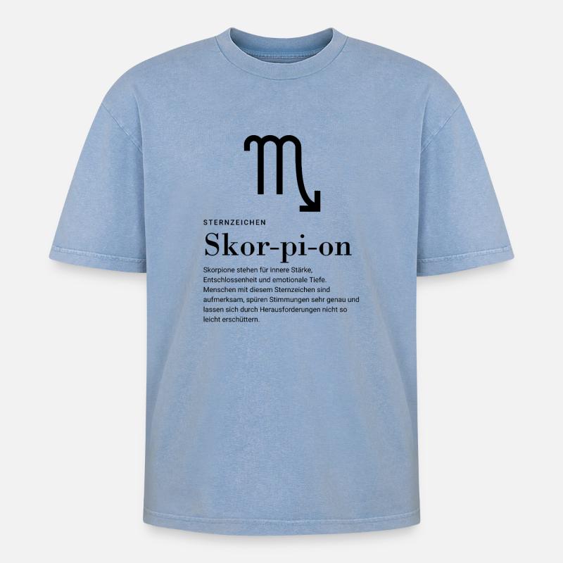 Sternzeichen Skorpion - Oversized Unisex Premium Acid-Washed T-Shirt - Blau Acid Wash