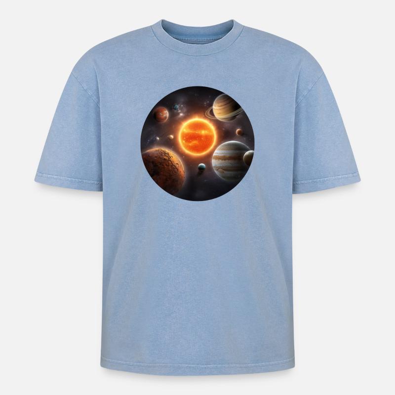 Astronomie Weltraum-Sonnensystem-Planetenumlaufbahn - Oversized Unisex Premium Acid-Washed T-Shirt - Blau Acid Wash