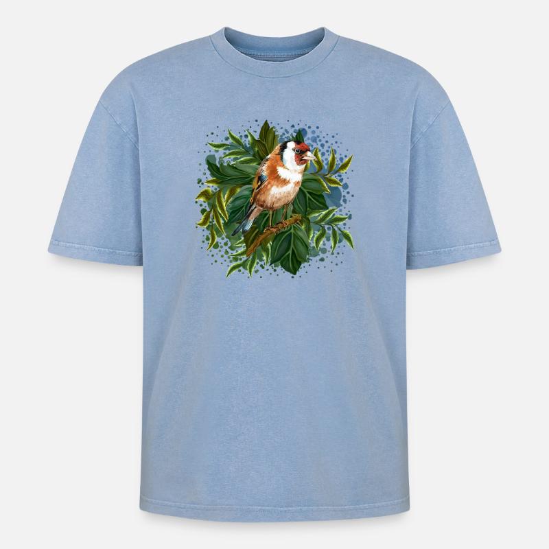 Bunter Vogel - Oversized Unisex Premium Acid-Washed T-Shirt - Blau Acid Wash
