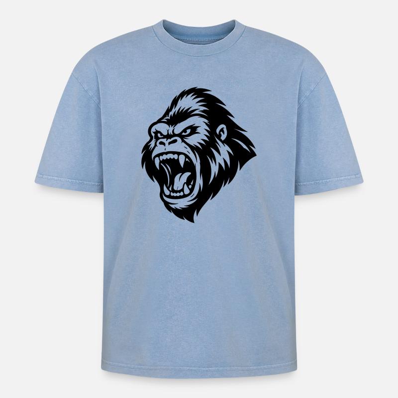 Gorilla Aggressiv - Oversized Unisex Premium Acid-Washed T-Shirt - Blau Acid Wash