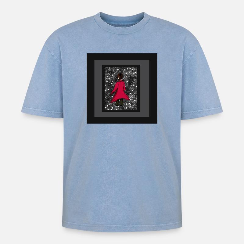 Anime_Roter Mantel - Oversized Unisex Premium Acid-Washed T-Shirt - Blau Acid Wash
