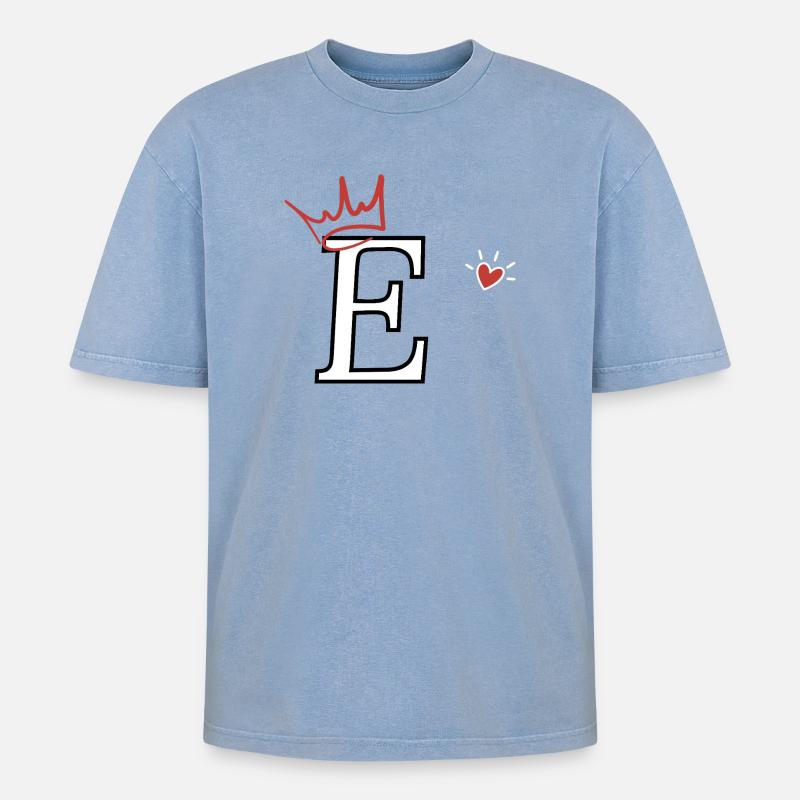 Buchstabe e Kronenherz - Oversized Unisex Premium Acid-Washed T-Shirt - Blau Acid Wash
