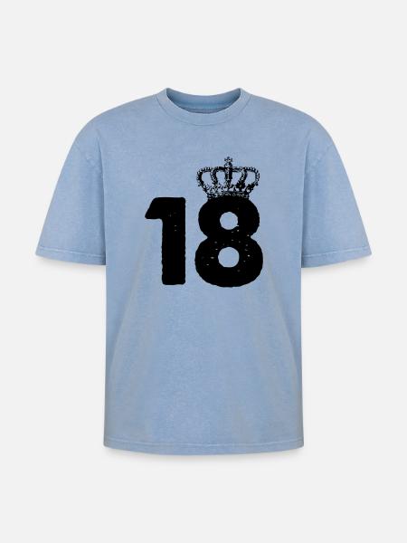 18 Crowns - Oversized Unisex Premium Acid-Washed T-Shirt - acid washed blue