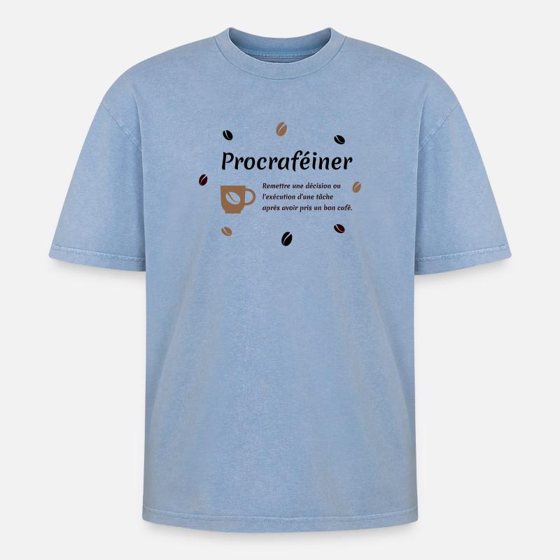 Procrafeinate - Oversized Unisex Premium Acid-Washed T-Shirt - Blau Acid Wash