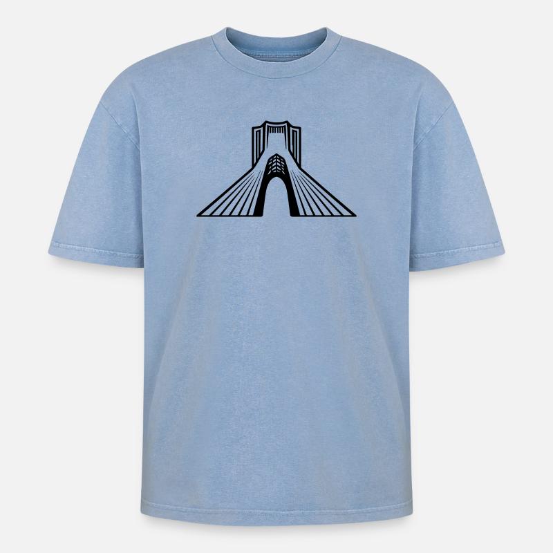 Azadi Tower Iran - Oversized Unisex Premium Acid-Washed T-Shirt - Blau Acid Wash