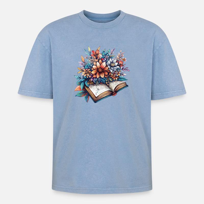 Blütenlese aus dem Buch - Oversized Unisex Premium Acid-Washed T-Shirt - Blau Acid Wash