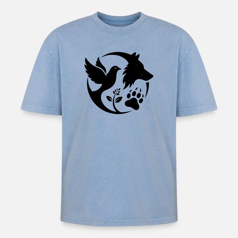 Tierschutzlogo - Oversized Unisex Premium Acid-Washed T-Shirt - Blau Acid Wash