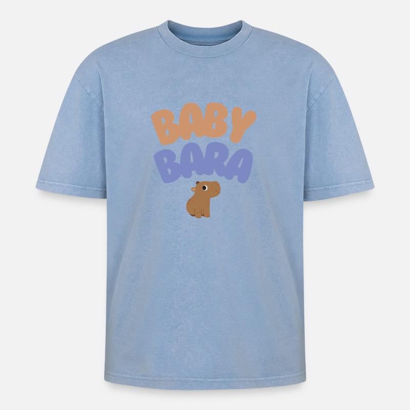 Baby Bara Capybara - Oversized Unisex Premium Acid-Washed T-Shirt - Blau Acid Wash