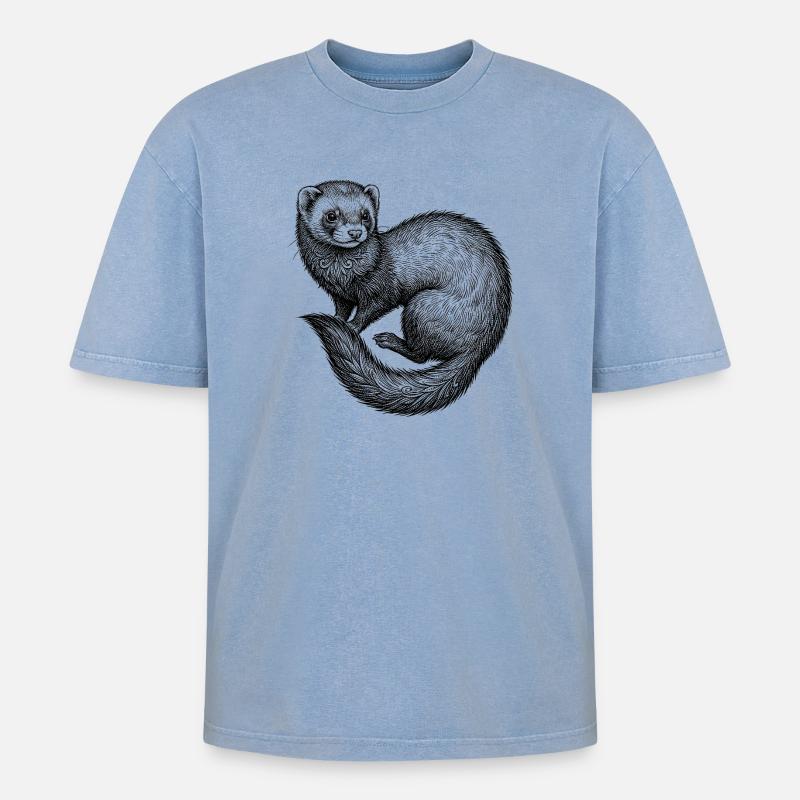Frettchen - Oversized Unisex Premium Acid-Washed T-Shirt - Blau Acid Wash