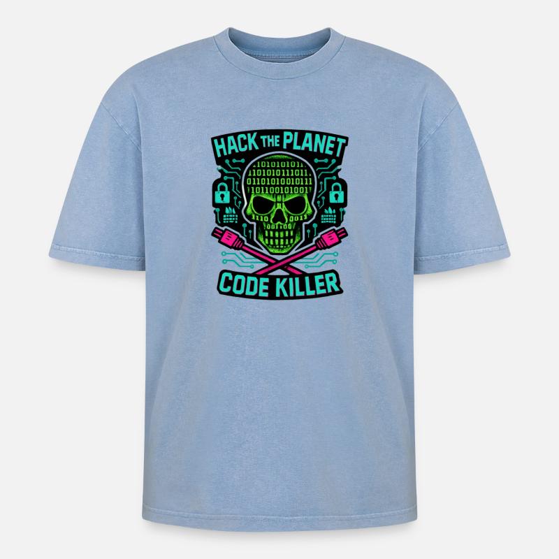 Cybersecurity: Hack the Planet - Oversized Unisex Premium Acid-Washed T-Shirt - acid washed blue